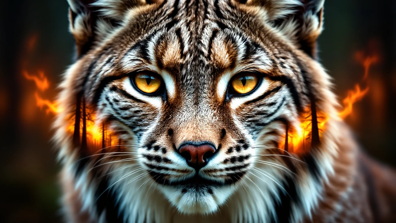 Prim-plan al unui râs cu blană mătăsoasă și ochi strălucitori, simbolizând curajul și libertatea interioară.