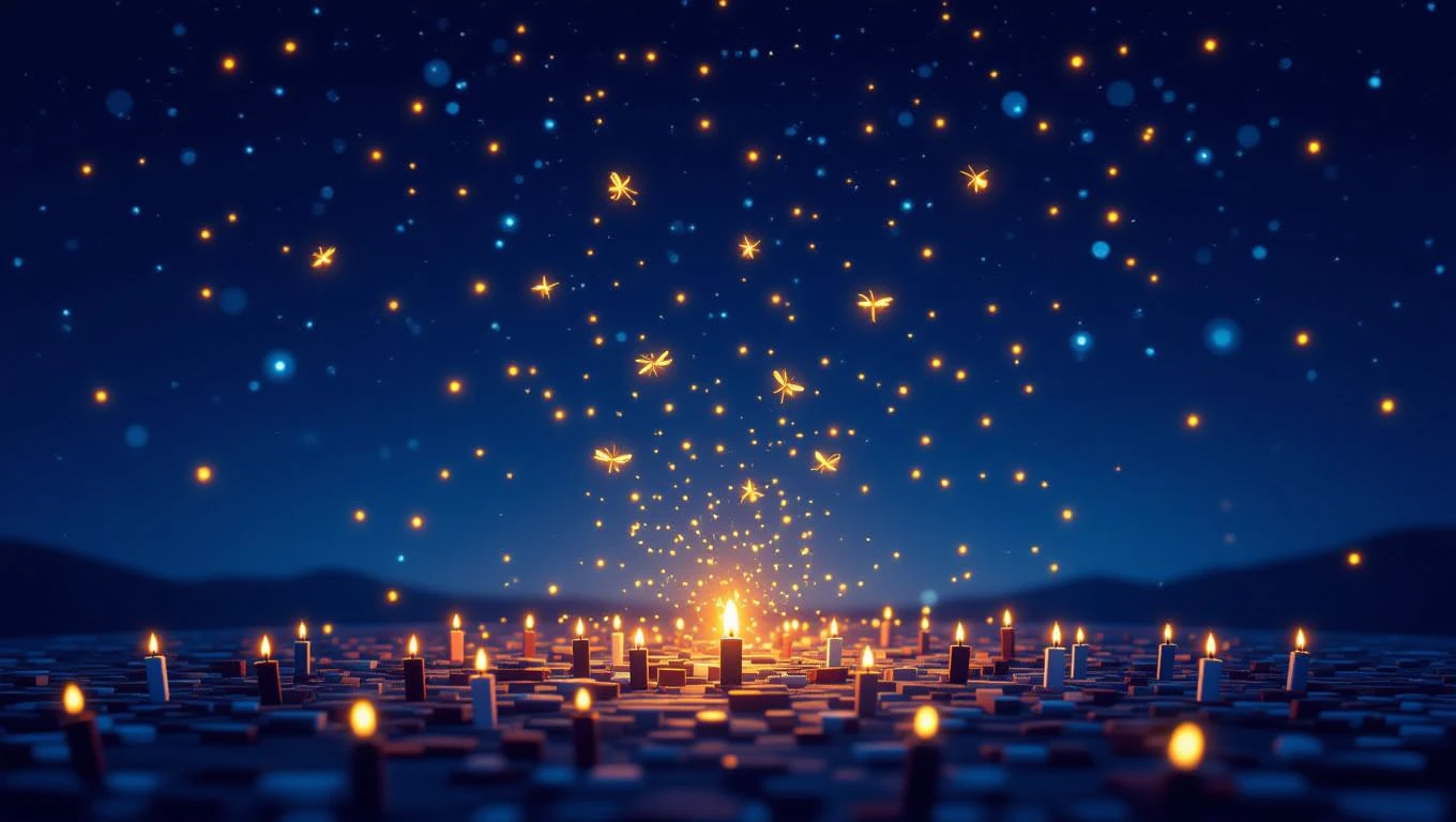 O brichetă aprinsă în mijlocul unor lumânări, simbolizând potențialul și transformarea.