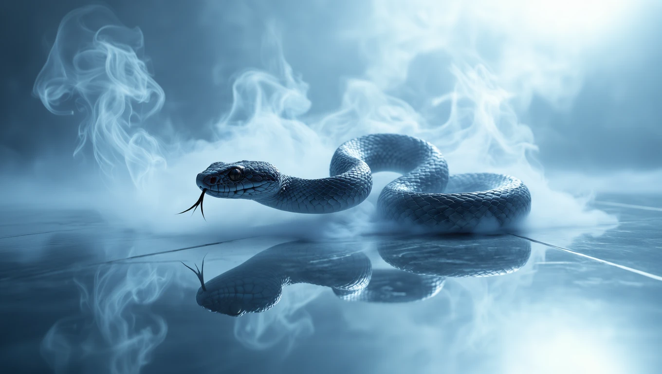 O viperă albastră se conturează în fum, simbolizând temeri și provocări ascunse.