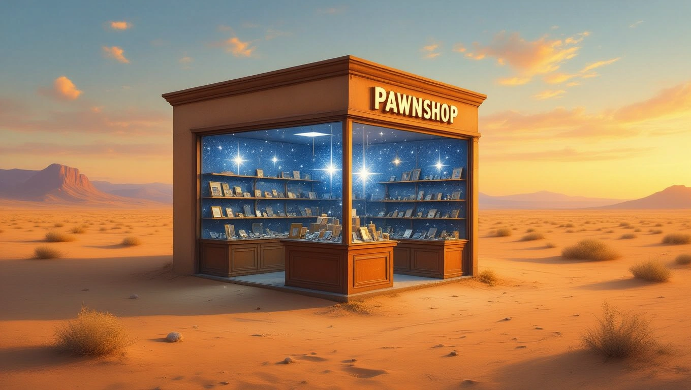 Un amanet solitar într-un peisaj deșertic, simbolizând renunțarea și descoperirea valorii ascunse.