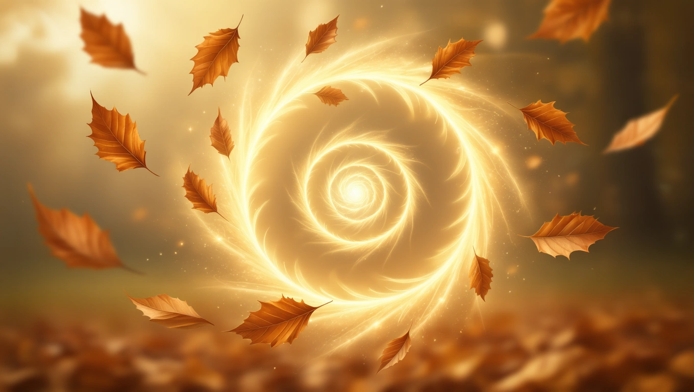 O spirală luminoasă formată din frunze de castan, simbolizând puterea interioară și stabilitatea.