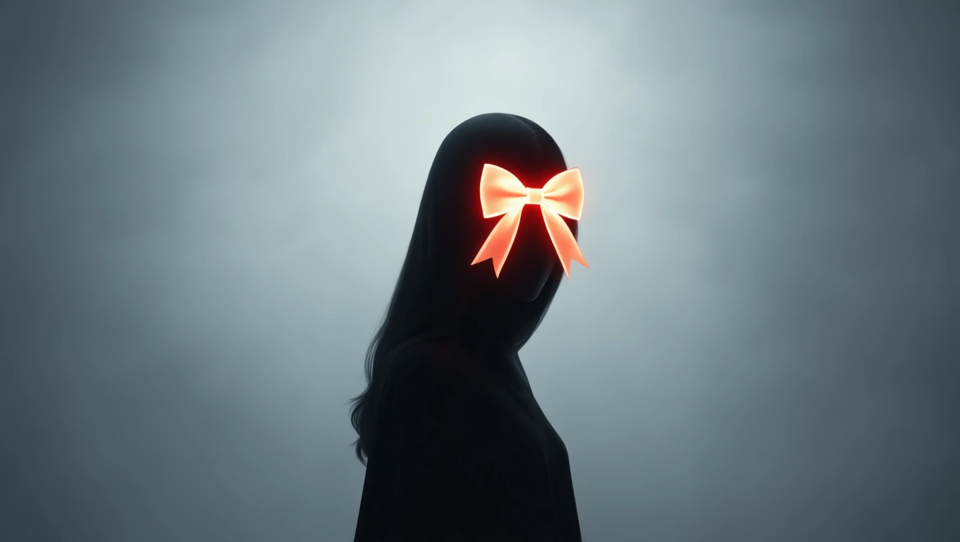 Silhouette de o femeie cu o fundiță strălucitoare în locul feței, simbolizând eleganța și începuturile noi.