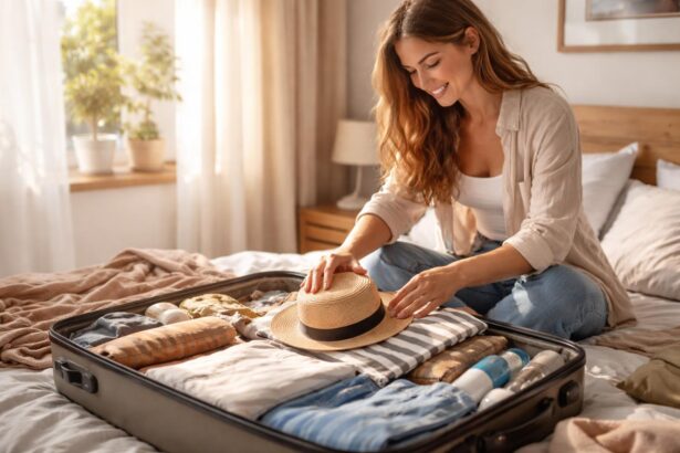 Femeie care pregătește bagajele pentru o călătorie