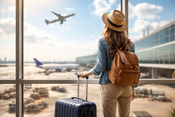 Persoană care așteaptă un zbor la aeroport, simbolizând călătoria și visurile de schimbare