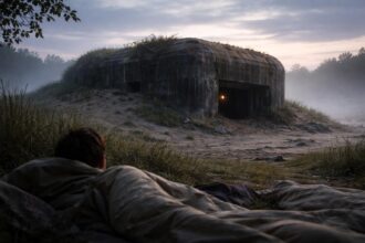 Cazemată veche în natură la răsărit, simbolizând protecție și introspecție.