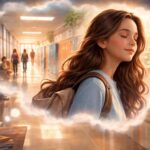 Fată visând în școală, simbolizând învățare și transformare