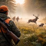 Vânătoare în pădure, cu un cerb și câini, simbolizând visuri și scopuri.