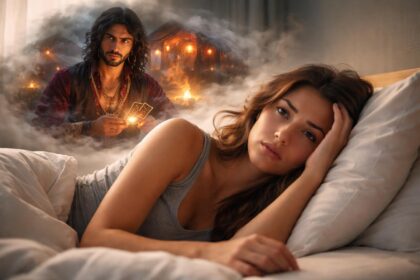 Femeie visând un țigan, simbolizând libertate și aventură.