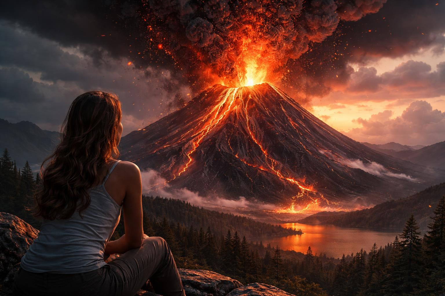 Vulcan în erupție simbolizând emoții intense și schimbări