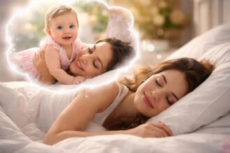 Mama visând la fetița ei, simbolizând fragilitate și noi începuturi.