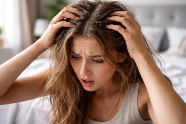 Femeie îngrijorată care își verifică părul pentru păduchi