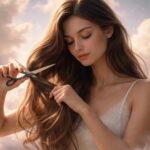 Fată tăiându-și părul, simbolizând schimbarea și eliberarea