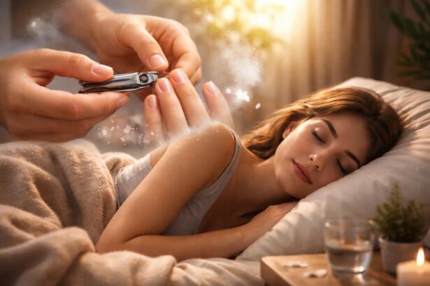 O femeie care doarme visând că își taie unghiile, simbolul unei noi începuturi.