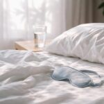 Pat cu perne și masca de dormit pentru odihnă