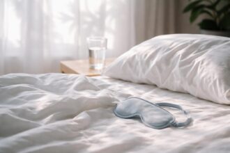 Pat cu perne și masca de dormit pentru odihnă