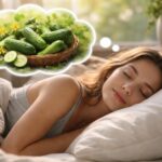 Fată visând la castraveți într-un decor natural și liniștitor