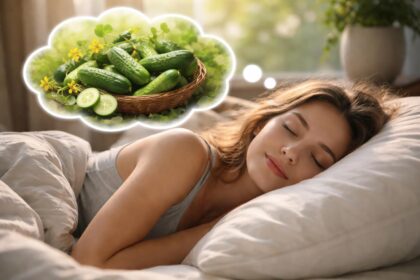 Fată visând la castraveți într-un decor natural și liniștitor