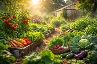 Grădină de legume plină de roade atrăgătoare și sănătoase.