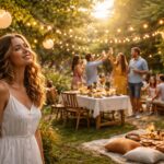 Petrecere în grădină cu prieteni și decor luminos