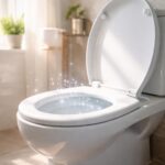 WC curat cu apă limpede și strălucitoare, iluminat natural