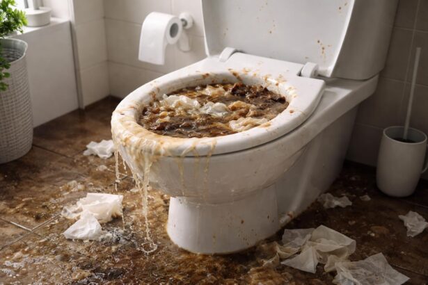 WC plin de resturi și apă, simbolizând acumularea emoțiilor