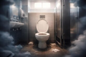 Visează un WC public, simbol al eliberării emoționale.