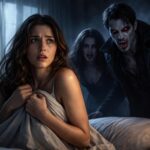Femeie speriată de vampiri în visul său, simbolizând fricile ascunse.