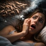 Femeie speriată visând viermi, simbol al grijilor interioare