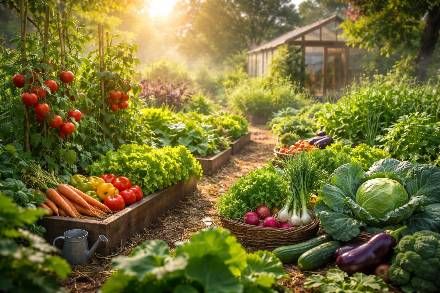 Grădină de legume plină de roade atrăgătoare și sănătoase.