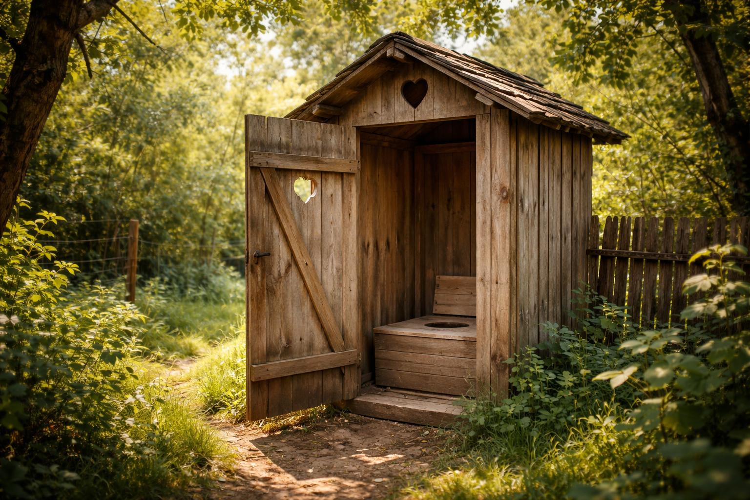 WC de țară în natură, simbolizând purificare emoțională.